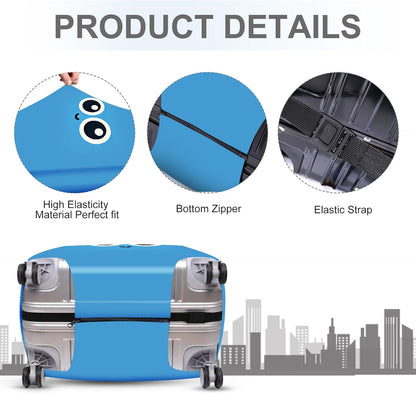ANNA QUEEN Cute Smiley Face Luggage Cover, Blue Cartoon Suitcase Protector with Big Eyes Design, Stretchable, Washable Travel Cover for 24-26 Inch Luggage