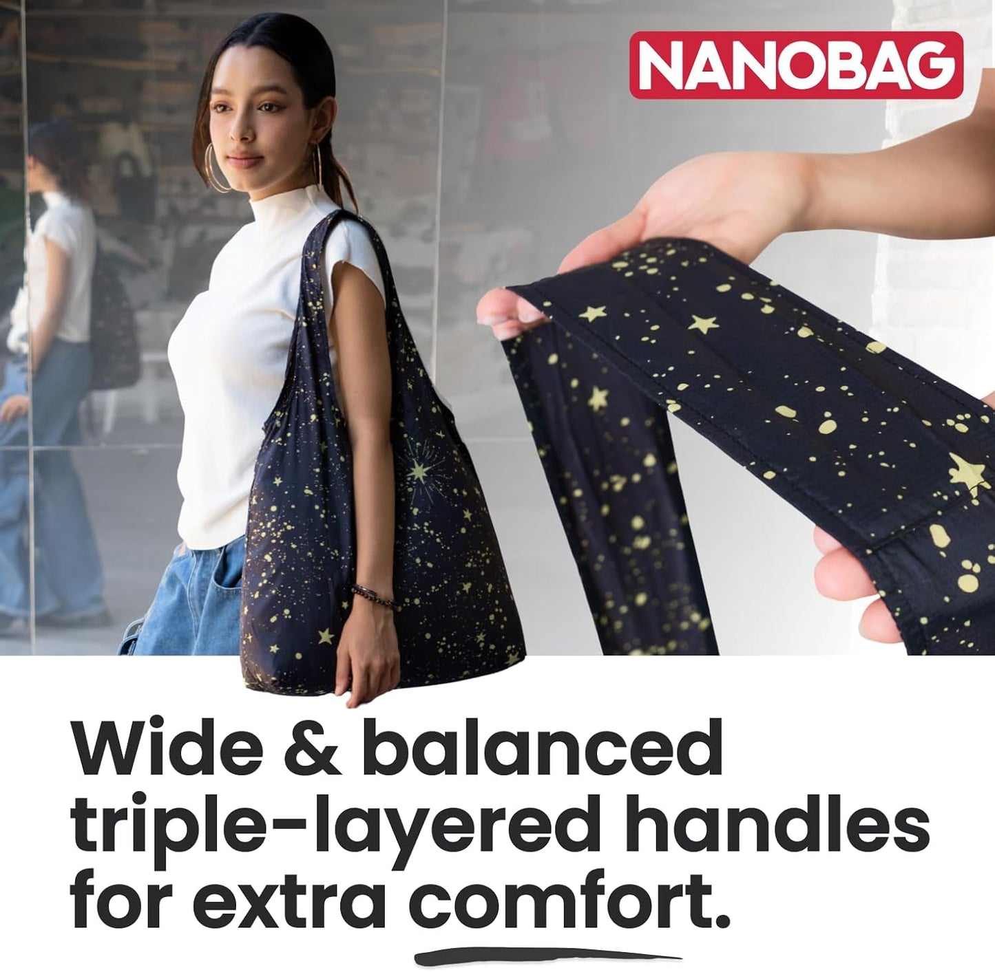 Nanobag Ultra-Lightweight Heavy Duty Foldable Tote for Women & Men, Reusable Grocery & Travel Bag, Packable Collapsible Compact Market Essential (XL Gray)