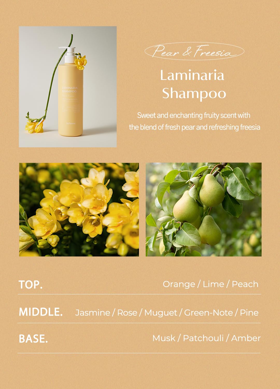 laferme Laminaria Shampoo with Organic Ingredient, Korean Clarifying Shampoo, Hydrating for Dry Hair, Strengthening for Weak Hair, Sulfate & Paraben-Free, for Women & Men,16.9 FL. OZ, Pear & Freesia