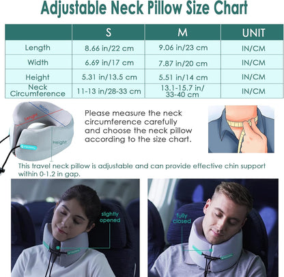 Travel Pillow for Airplane Neck Chin Support Memory Foam Machine Washable Adults Unisex Neck Pillows for Travel Airplane Sleeping Car Office Grey Small
