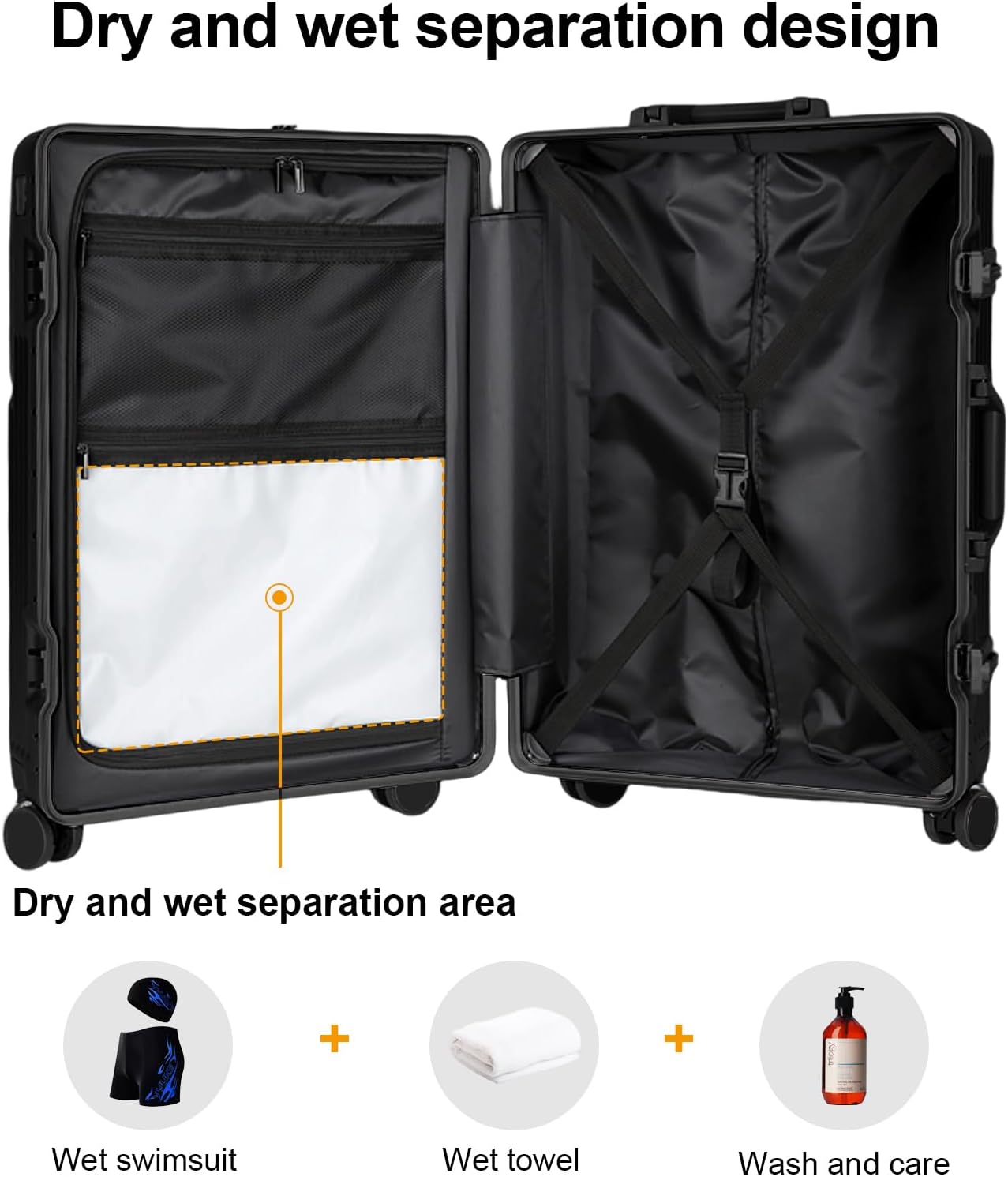 Zipperless Luggage, Polycarbonate Aluminum Hard Shell, Expandable Carry-On Suitcase with Spinner Wheels, Hard Shell Suitcase, 24 Inch Cabin