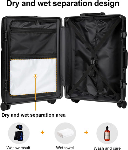 Zipperless Luggage, Polycarbonate Aluminum Hard Shell, Expandable Carry-On Suitcase with Spinner Wheels, Hard Shell Suitcase, 24 Inch Cabin