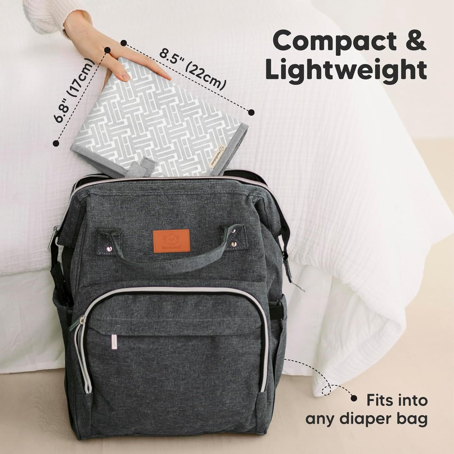 KeaBabies Portable Diaper Changing Pad, Easy Wipe Clean - Foldable Waterproof Baby Changing Mat for Diaper Bag, Compact, Lightweight, 25x13 Baby Changer Travel Essential, Machine Washable (Gray Mod)