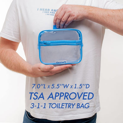 TSA Approved Toiletry Bag 3-1-1 Clear Travel Cosmetic Bag with Handle - Quart Size Bag with Zipper - Carry-on Luggage Clear Toiletry Bag for Liquids - Airport Airline TSA Compliant Color Blue