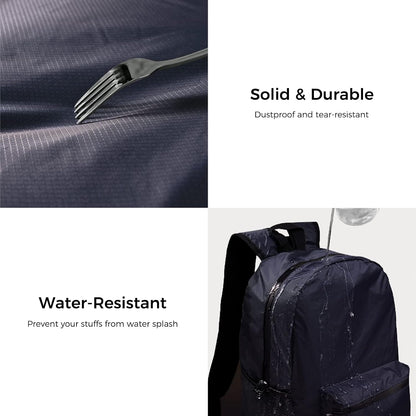 pack all 20L Lightweight Packable Backpack, Water Resistant Foldable Backpack, Travel Hiking Daypack with Waterproof Zippers (Navy Blue)