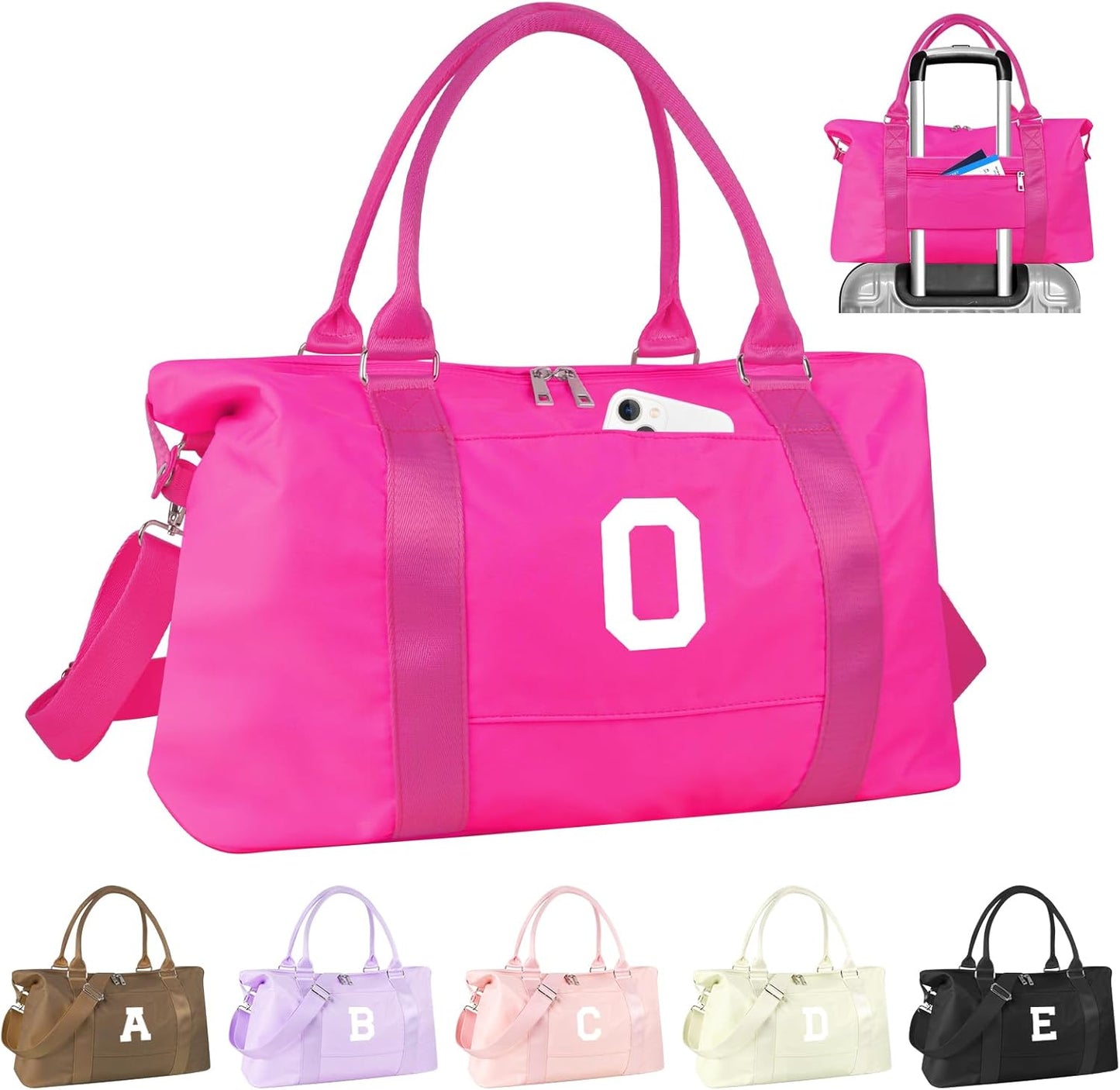 Overnight Bag for Kids Teen Girls Weekender Dance Bag Birthday Graduation Gifts,Initial Travel Duffel Bag Sports Gym Bag Personalized Weekender Bag Carry On Bags Preppy Gifts for Women(Hot Pink, O)