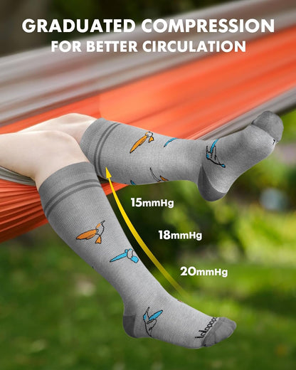 Bamboo Viscose Compression Socks for Women Men 2 Pairs 15-20mmHg Knee High Compression Socks Travel Nurse