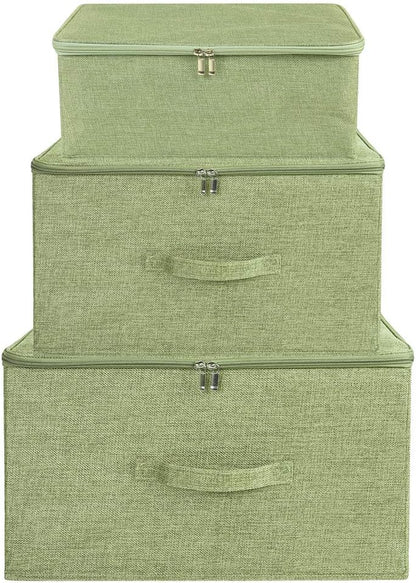 ANMINY Storage Bins with Zipper Lids 51.9 Qt Lidded Fabric Storage Boxes Baskets Cubes with Handles Collapsible Washable Cotton Linen Closet Shelf Clothes Organizer - Green, Extra Large