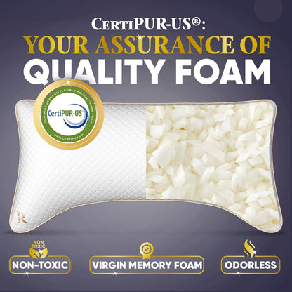 Royal Therapy Queen Memory Foam Pillow, Adjustable Shredded Memory Foam Pillows Queen Odor-Free Pillow for Neck & Shoulder Pain Relief, Support for Back, Stomach, Side Sleepers, BioForm