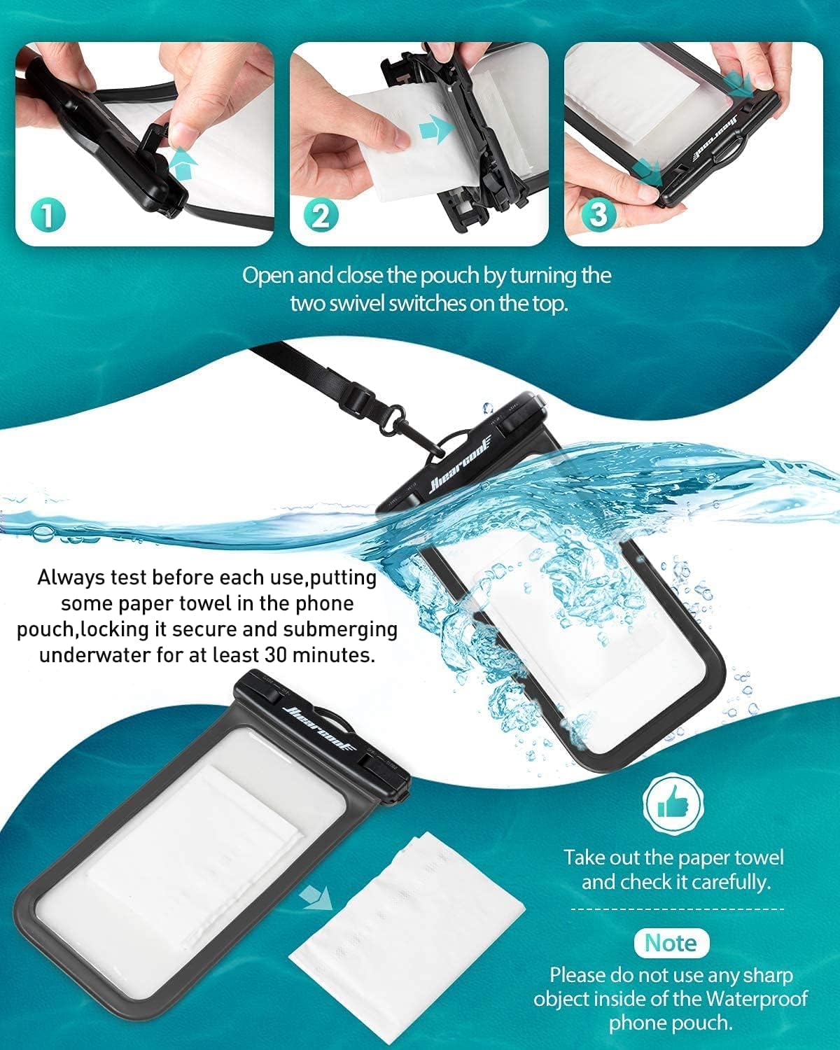 Hiearcool Waterproof Phone Pouch,Waterproof Cell Phone Dry Bag for iPhone,Universal Waterproof Case Beach Essentials for Vacation Kayak Cruise Accessories Must Haves-Black&Yellow-2Pack