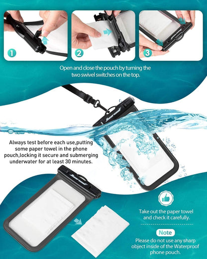 Hiearcool Universal Waterproof Phone Pouch Compatible for iPhone 16 15 14 13 Pro Max Plus Up to 8.3", IPX8 Beach Travel Essentials-Black&Purple-2Pack