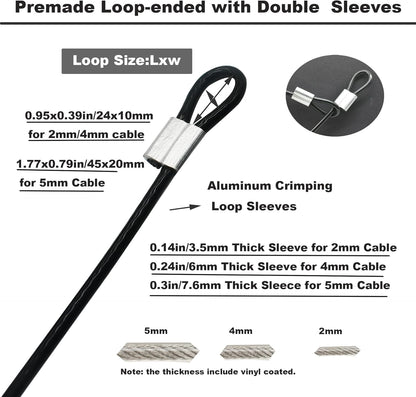 10 pcs 2mm Wire 12 inch Vinyl Coated Stainless Steel Cable with Loops Short Wire Rope Lanyard Lock Security Chain Link for Outdoor Gates,Black(2mm x 12inch)
