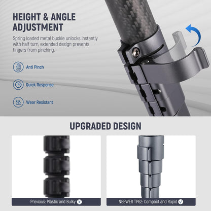 NEEWER LITETRIP LT32 Camera Travel Tripod, Carbon Fiber Portable Stand, Ball Head Detachable Center Axis Flip Buckle Cleaning Cloth Arca QR Plate Compatible with Peak Design Capture V3 (Former TP62)