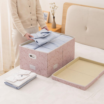 PRANDOM Extra Large Collapsible Storage Boxes with Lids Fabric Decorative Storage Bins Cubes Organizer Baskets with Cover Handles Divider for Bedroom Closet Living Room 19.7x15.7x11.6 Inch 3 Pack