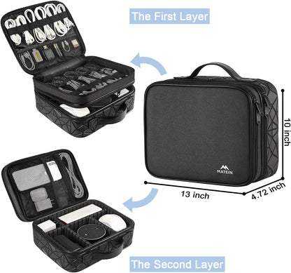 MATEIN Cord Organizer Case with Adjustable Divider, DJ Cable File Bag for DJ Gear, Sound Instrument and Music Equipment Accessories, Shockproof Portable Double Layer Cord Bags, Black