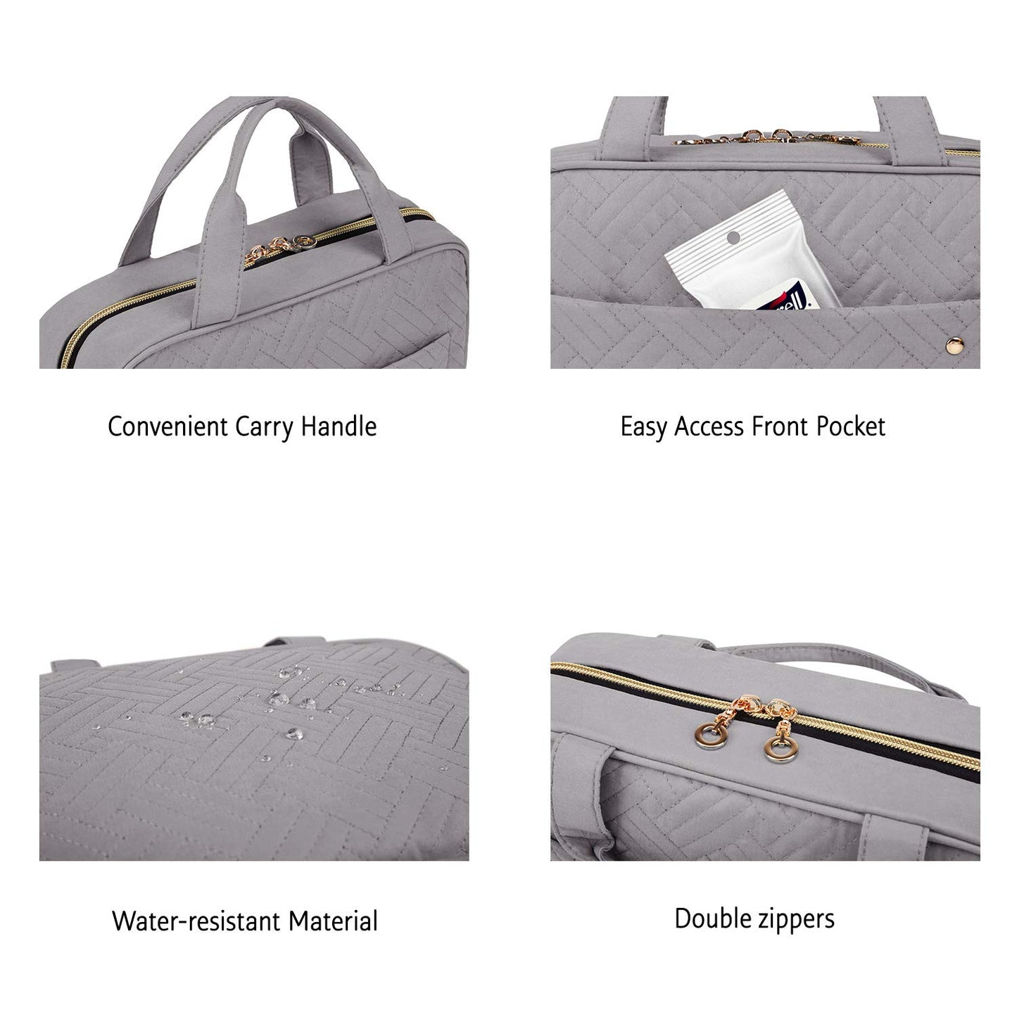 BAGSMART Toiletry Bag Travel Bag with Hanging Hook, Water-resistant Makeup Cosmetic Bag Travel Organizer for Accessories, Shampoo, Full Sized Container, Toiletries Grey, Large