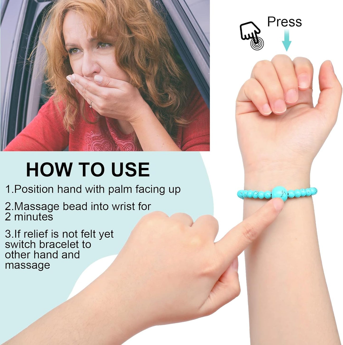 Sureio 6 Pcs Motion Sickness Bands Bracelet Anti Nausea Adjustable Wristband for Cruise Ship Essentials Seasickness Adult