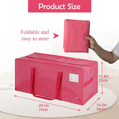 6 Pack Heavy Duty Extra Large Moving Bags with Handles,Waterproof Foldable Storage Totes, Clothing Storage Bags, Packing Moving Boxes for College Supplies, Pink