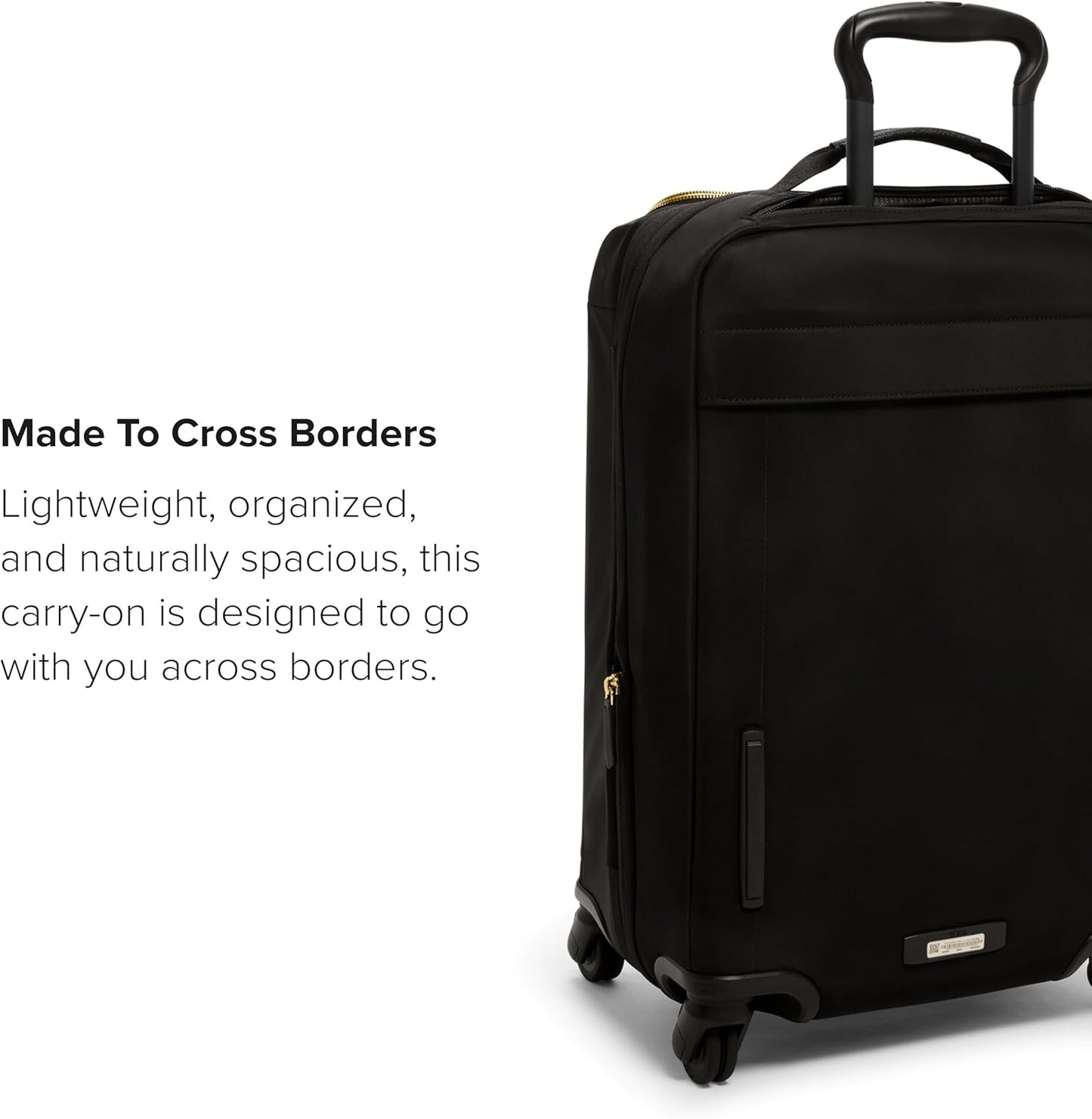 TUMI - Voyageur Leger 4 Wheeled Luggage - Women's Lightweight and Spacious, Sleek Silhouette, Durable Premium Suitcase - 21.8" International Expandable Carry-On, Black with Gold Hardware