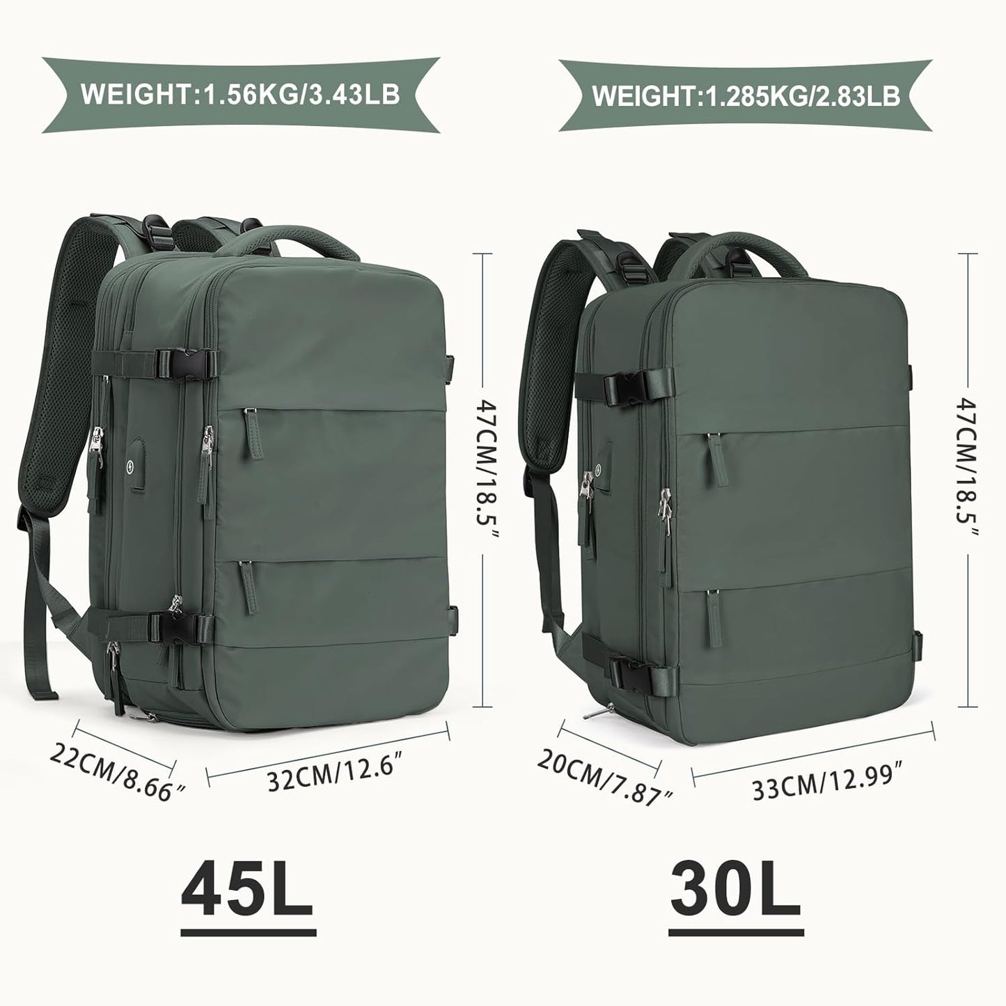 coowoz Large Travel Backpack For Women Men, Carry On Backpack,Hiking Backpack Waterproof Outdoor Sports Rucksack Casual Daypack Expandable Heavy Duty Extra large Backpack Olive Green