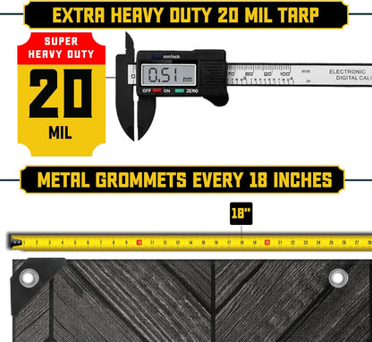 Core Tarps Extreme Heavy Duty 20 Mil Tarp Cover, Waterproof, UV Resistant, Rip and Tear Proof, Poly Tarpaulin with Reinforced Edges for Roof, Camping, Patio, Pool, Boat (Grey Wood/Black 18′ X 24′)