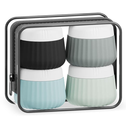 Travel Containers for Toiletries 4 Pack, TSA Approved Travel Size Toiletries, Travel Size Containers, With Clear Bag Leak Proof Silicone Jars, Travel Essentials Creams Jars Carrying Small Items