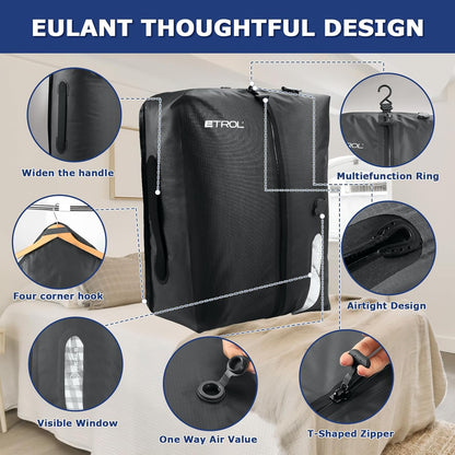 TPU Vacuum Bag for Travel, 70D Nylon Reusable Compression Bag with IP67 Waterproof Zipper, Compression Packing Cubes for Clothing, Space Saver Bags for Luggage and Backpack(Gray-2 PCS)
