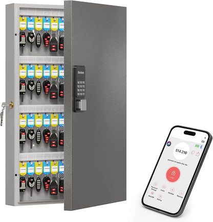WeHere 96 Key Lock Box Wall Mount(Plus), Smart Security Storage Lockbox, Key Cabinet use APP Bluetooth/Fixed/Dynamic Password/OTP Share Unlock, Key Management for Valets/Realtors/Office