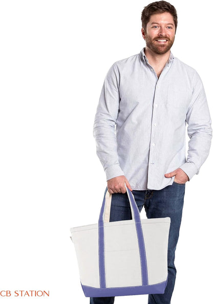 CB STATION Medium Classic Canvas Tote Bag for Women, Top Zipper Closure, Outer Pocket, Daily Essentials, Groceries, Traveling