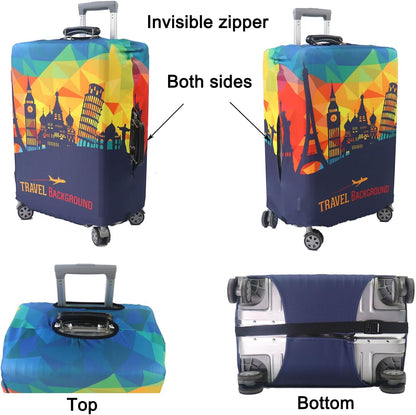 MosaiRudo Thicker Luggage Cover Elastic Suitcase Cover Protector Fits 18-32 Inch Suitcase Travel Accessories (Travel-4, M)