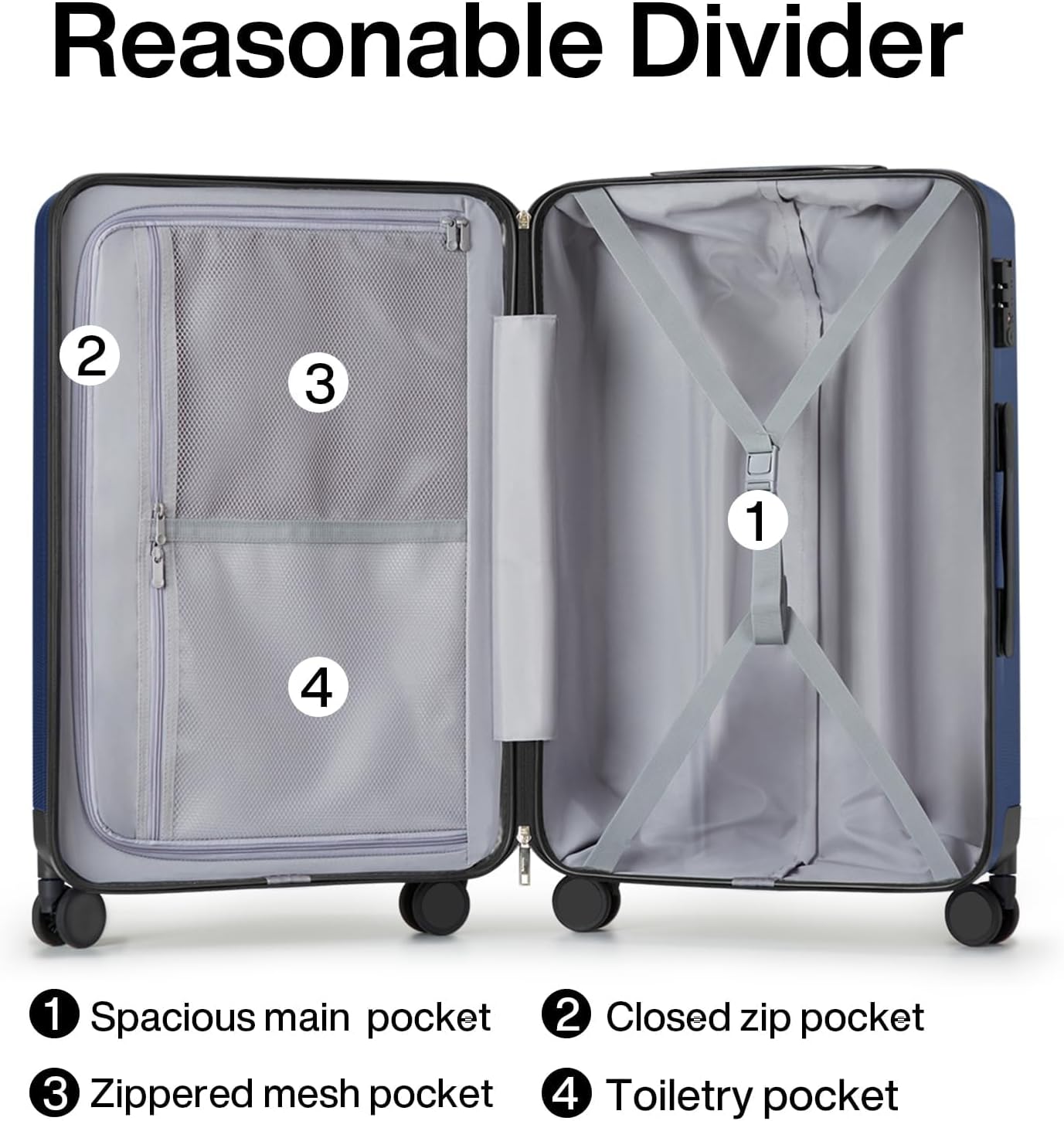 Hanke Luggage Sets 3 piece Carry On Luggage with Wheels PC Hard Shell Suitcases Lightweight Checked Travel Luggage Large Travel Suitcase Woman Men 20/24/29 Inch(Dark Blue)