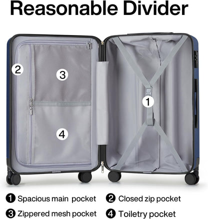Hanke Luggage Sets 3 piece Carry On Luggage with Wheels PC Hard Shell Suitcases Lightweight Checked Travel Luggage Large Travel Suitcase Woman Men 20/24/29 Inch(Dark Blue)
