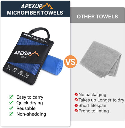 APEXUP Microfiber Travel Towel, Ultra Absorbent Quick Dry Towels, Lightweight Gym Sports Camping Towel for Workout, Yoga, Beach, Shower, Swimming (72"×40", Dark Blue)