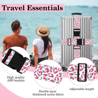 Pink Leopard Luggage Straps for Suitcases TSA Approved, Luggage Identifiers for Suitcase, Adjustable Suitcase Strap for Baggage Security with Cute Patten, Travel Necessary Accessories