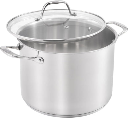 Guy Fieri's Flavortown 8-Quart Stainless Steel Stock Pot with Tempered Glass Lid - Kitchen Cookware with Tri-Ply Base, Oven & Dishwasher Safe, Compatible with Induction, Gas & Electric Stovetops
