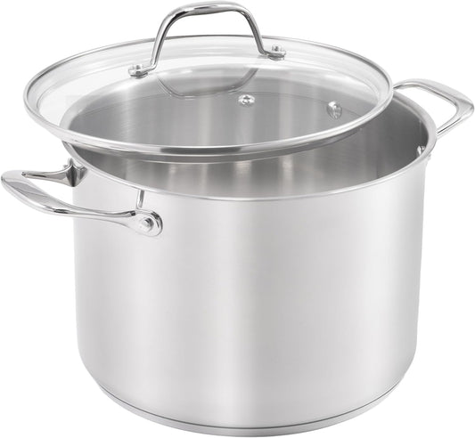 Guy Fieri's Flavortown 8-Quart Stainless Steel Stock Pot with Tempered Glass Lid - Kitchen Cookware with Tri-Ply Base, Oven & Dishwasher Safe, Compatible with Induction, Gas & Electric Stovetops