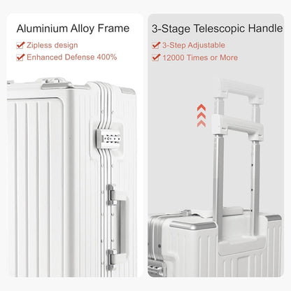 Carry On Luggage 22x14x9 Airline Approved Aluminum Frame, 20 Inch Hard Shell Carry On Luggage, Suitcase Carry-on Zipperless Luggage, TSA Approved (White)