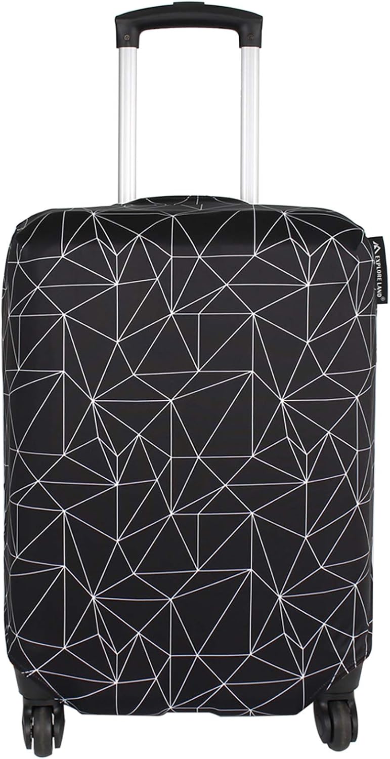 Explore Land Travel Luggage Cover Suitcase Protector Fits 23-26 Inch Case (Black Polygonal, M)
