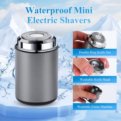 Mini Electric Shaver, Portable Mini Electric Shaver, Pocket Size MiniElectricShaver for Men, USB Rechargeable Waterproof ShaverElectric Beard Trimmer for Home, Car, Office, Business Trip (Gray)