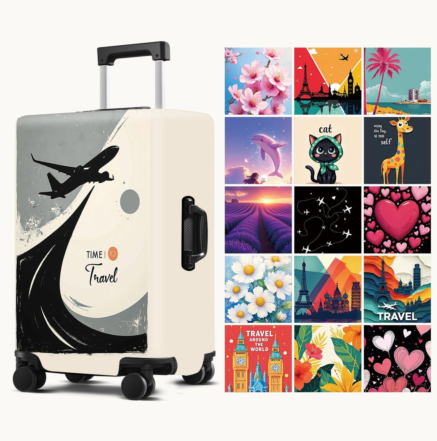 Suitcase Cover with Time to Travel Design, Luggage Protector, Fit for 32-34Inch Luggage Durable Travel Bag Cover with Zipper Closure