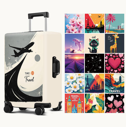 Suitcase Cover with Time to Travel Design, Luggage Protector, Fit for 32-34Inch Luggage Durable Travel Bag Cover with Zipper Closure