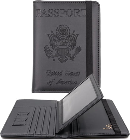 Melsbrinna Rfid Passport Holder for Travel women/Men, Cute Passport Wallet Rfid Blocking Card Slots, Rfid Passport Cover/CaseTravel Wallet, Passport Book Holder (1, Black3)