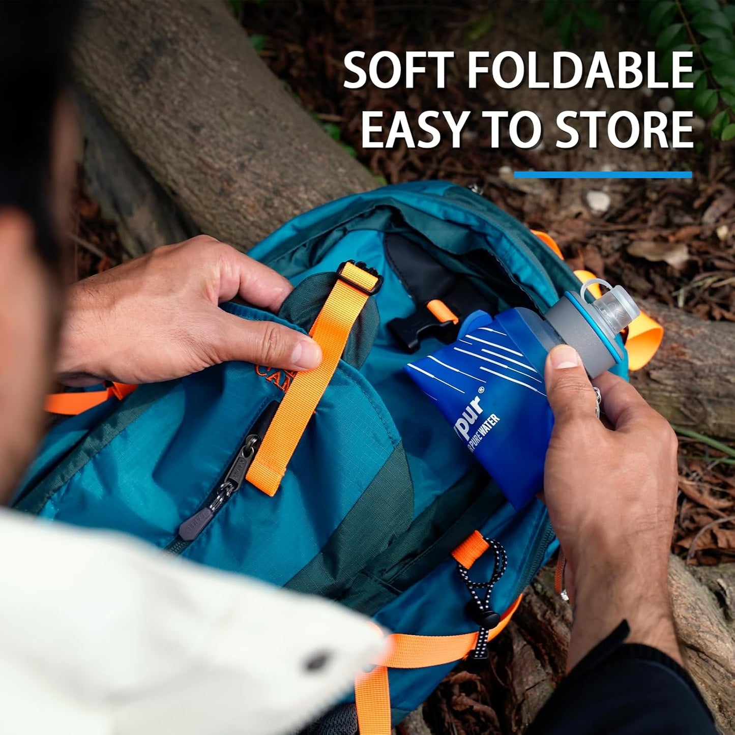 Joypur® Collapsible Squeeze Water Filter Bottle - 650ml with Filter with NSF/FDA Certification Befree or Peak Series replacement for Hiking,Running,Camping,Travel,Cycling,and Fishing; BPA-Free(Blue)