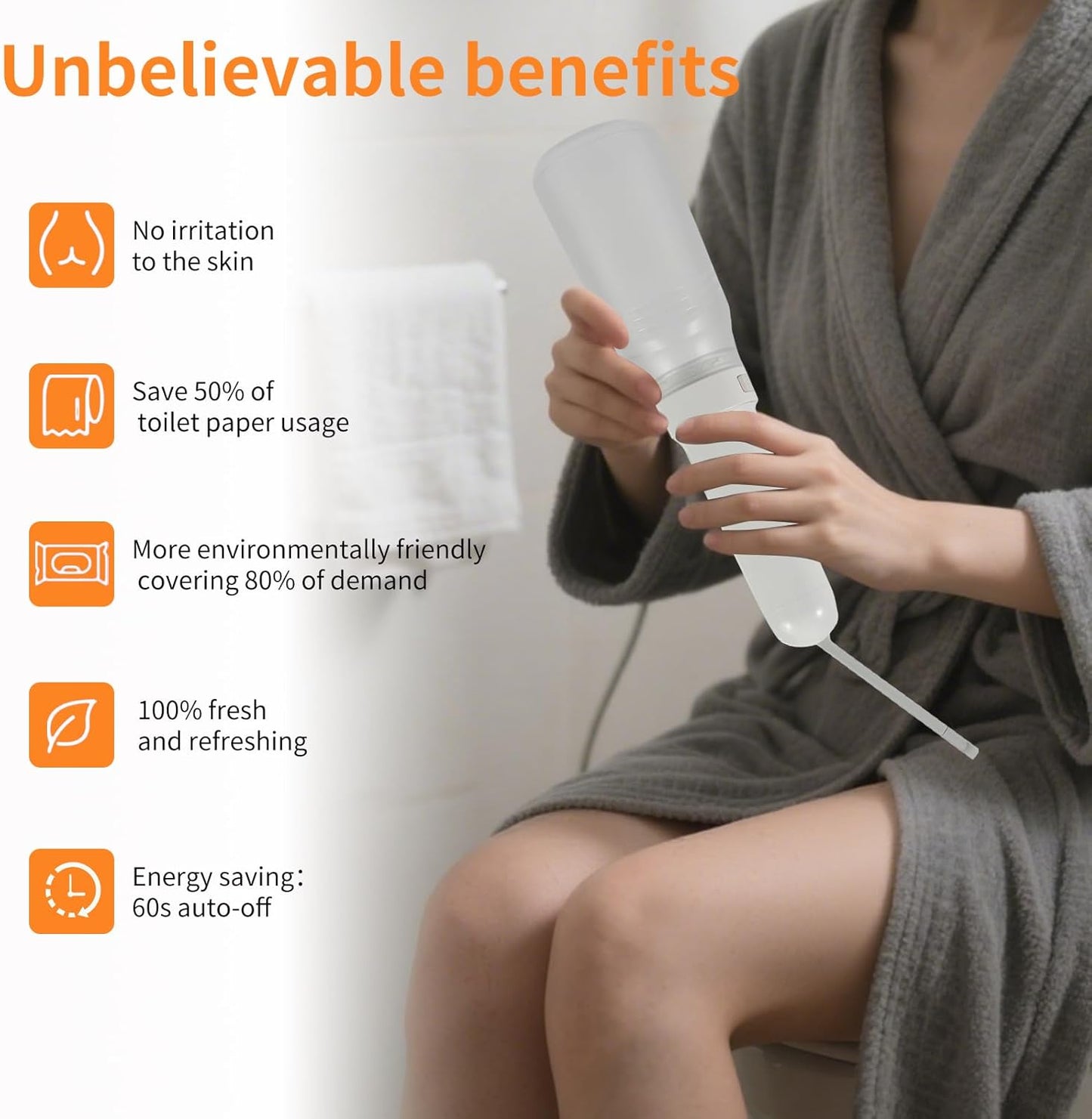 Portable Bidet, Electric Rechargeable Women's Perineal Bottle, 400ml Water Tank, 3 Pressure Modes, with 2 Replaceable Nozzles, Suitable for Men, Women, Babies and Postpartum Cleaning (White)