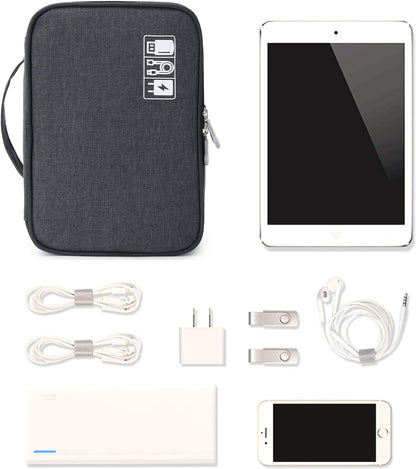 mygreen Electronics Travel Organizer, Watreproof Electronic Accessories Case Portable Double Layer Cable Storage Bag for Cord, Charger, Flash Drive, Phone, Ipad Mini, SD Card, Gifts for Him Black