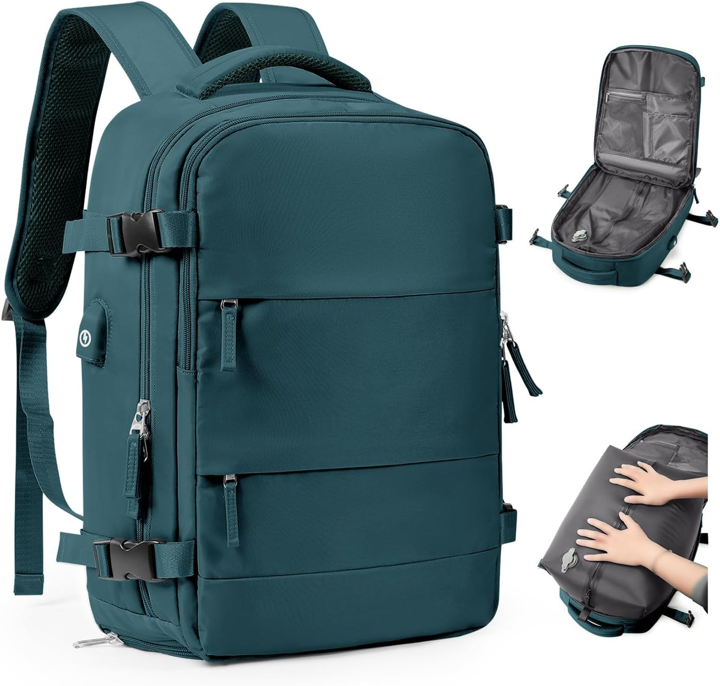 Vacuum Backpack Travel Laptop Backpacks For Women Men Carry On Backpack With Vacuum Compression Bags Seal Packing Personal Item Travel Bag Vacpack Backpacks Without Pump Peacock Blue