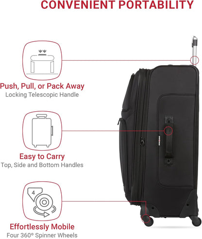 SwissGear Sion Softside Expandable Luggage, Black, Checked-Large 29-Inch
