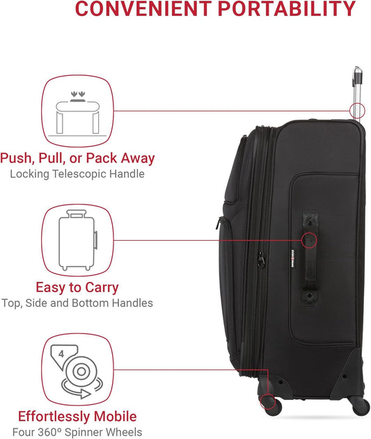 SwissGear Sion Softside Expandable Luggage, Black, Checked-Large 29-Inch