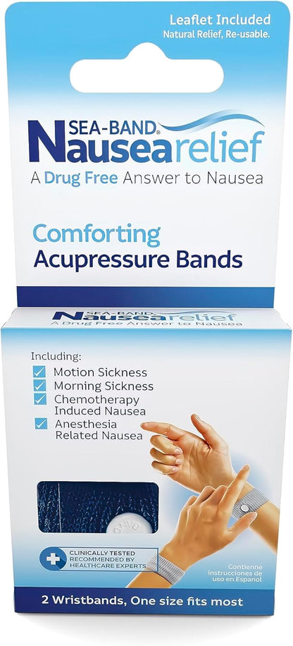 Sea-Band Anti-Nausea Acupressure Wristband for Motion & Morning Sickness - 1 Pair Navy Blue