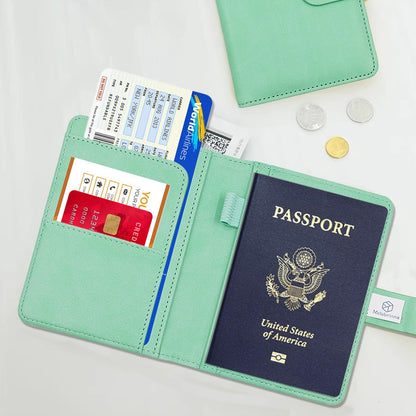 Melsbrinna Premium Leather Passport Holder Covers Case, Waterproof Rfid Blocking Travel Wallet Passport Holder with Pen Holder, Cute Passport Book for Women/Men
